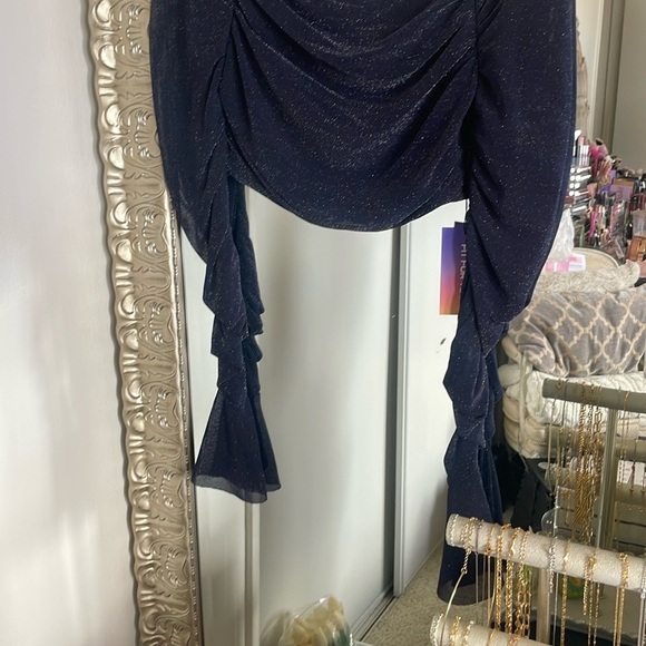Shein Shimmering Navy Draped Top - Picture 4 of 9